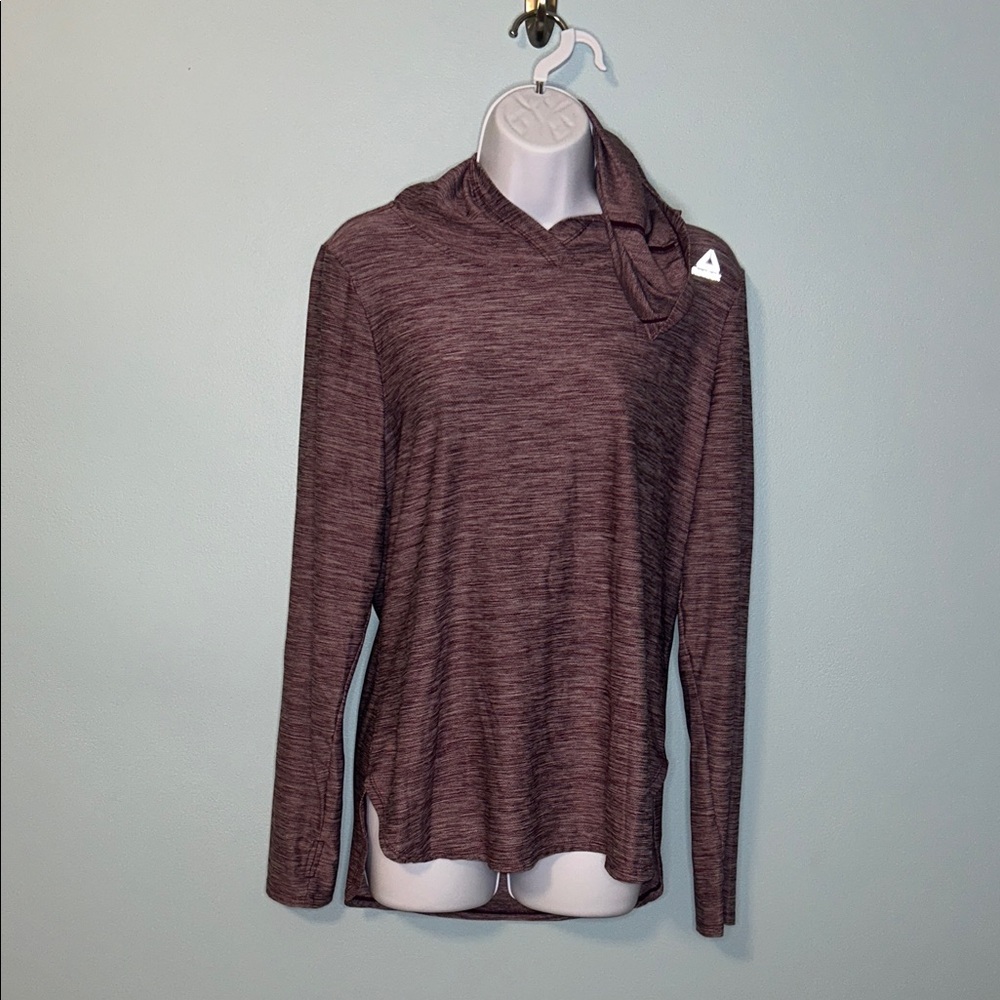 Reebok Burgundy Purple Heathered Hoodie Thumbholes, Large